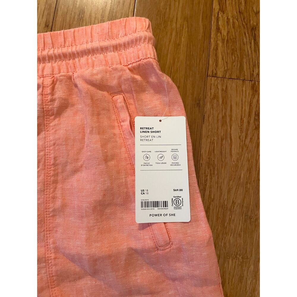 ATHLETA‎ Retreat Linen Shorts Women's Sz 18 NWT Sun Down Peach Pull-on $69 - Picture 8 of 10